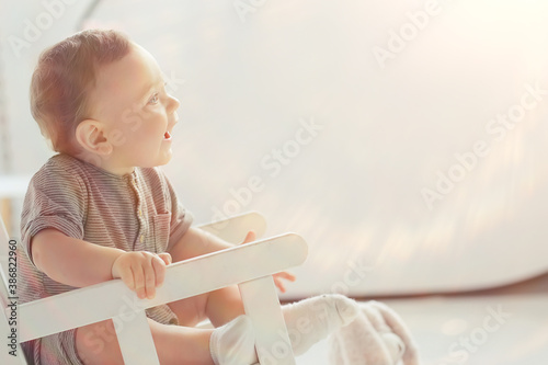 cheerful healthy baby smiling / portrait of a small child, boy little son cheerful health