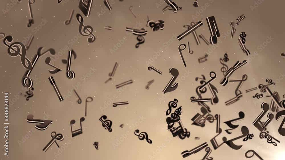 3D Animated Background with Black Musical notes, Music notes flowing, flying stream of Music Notes in 4k Animation. For Reality shows, Music Awards, Dance Party, VJ Shows, DJ Party, Stage Shows.