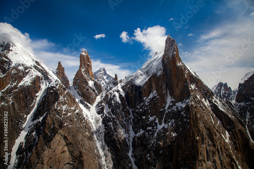 beauitful skyhigh rocks in karakorum range, trango the nameless tower in Karakorum range Pakistan  photo