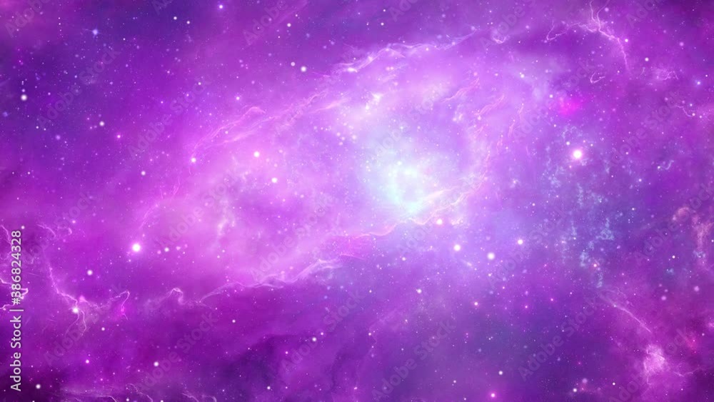 Neon galaxy is in center of nebula clouds in the universe, space Loop Animation Background. Galaxy shining brightly nebula clouds in the universe. Science, Nebula, Dust particles Clouds, black holes