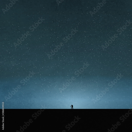 An Explorer, Mountaineering, Under The Moonlight