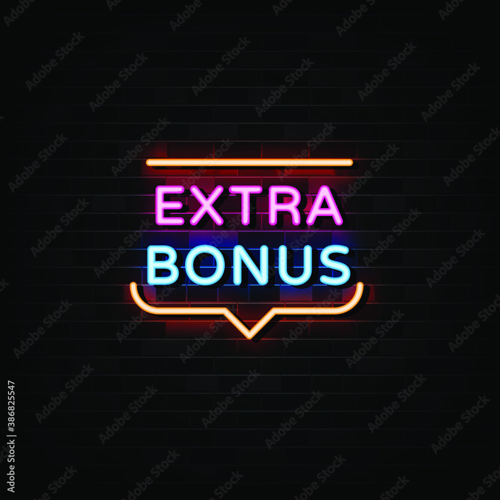 extra bonus neon sign vector. Design template neon style
