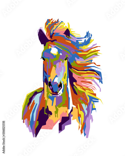 An abstract geometric head of horse.colorful with wpap popart style.vector eps-10-editable.