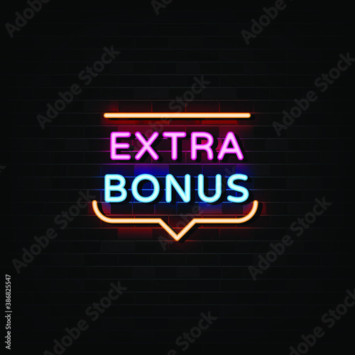 extra bonus neon sign vector. Design template neon style