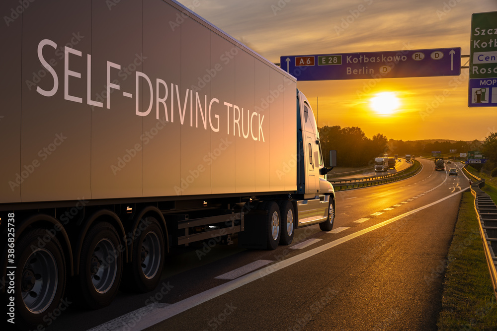 American truck in autonomous driving version - obrazy, fototapety, plakaty 