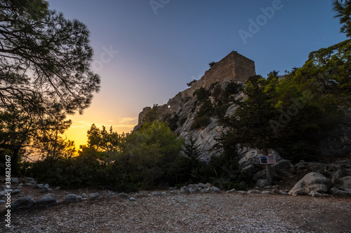 Sunset at Monolithos castle, Rhodes island, Greece