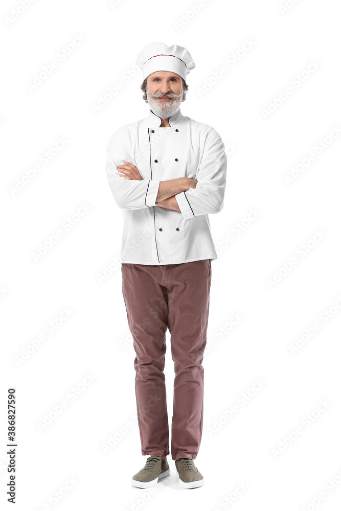 Mature male chef on white background Mature male chef on white background