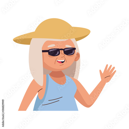 cute old woman with hat and sunglasses character