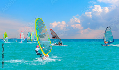 Canvas Print Windsurfer Surfing The Wind On Waves In Cesme bay - Izmir, Turkey