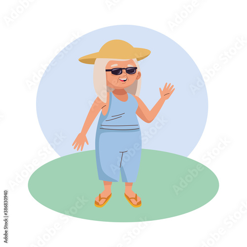 cute old woman with hat and sunglasses character