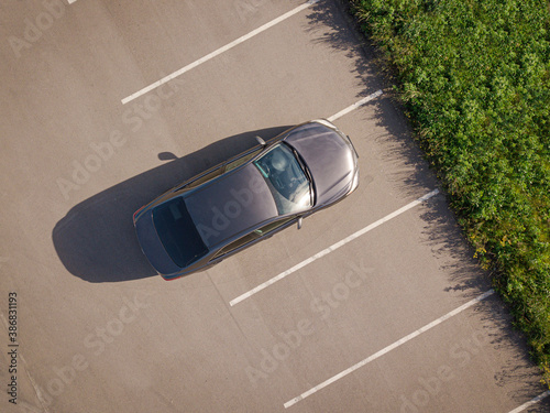 Car parking lot viewed from above, Aerial view. Top view