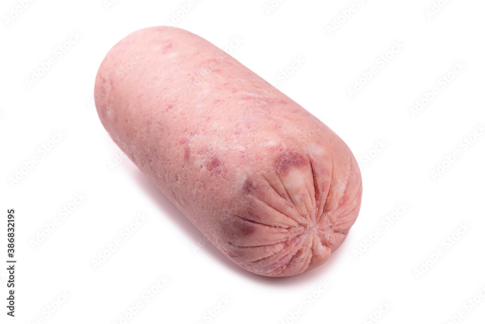 Boiled sausage isolated on white background. Slices. Boiled sausage isolated on white background. Slices.