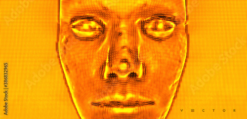3D human face extruded from dotted pattern. Technology and robotics concept. Anonymous social masking. Cyber crime and security vector illustration.