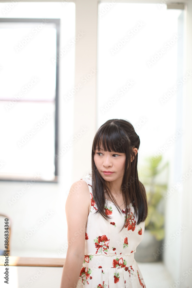 Portrait of young woman looking in coffee shop modern life style Portrait of young woman looking in coffee shop modern life style