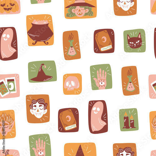 Hand drawn Halloween seamless pattern. Vector illustration hand drawing doodle style. 
