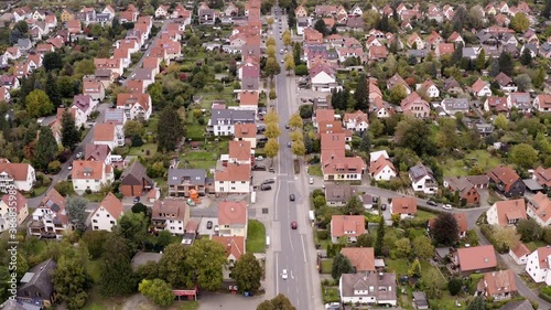 Close view of typical german backyards and houses. Roofs captured by a Drone in Göttingen in lower saxony. photo