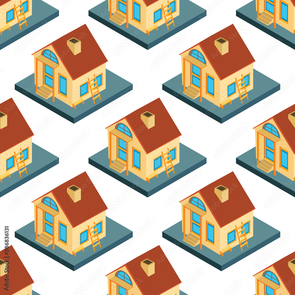City isometric seamless pattern of the house, repetitive background