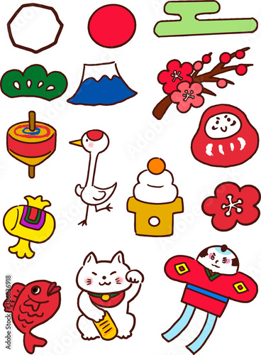 主線くっきりの正月素材