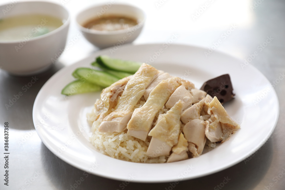 Local Thai food gourmet steamed chicken with rice khao mun kai Local Thai food gourmet steamed chicken with rice khao mun kai