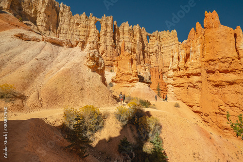 The wall of windows,  Peekaboo Loop Trail. Hiking in Bryce Canyon National Park. photo