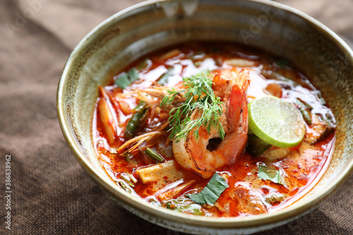 Tom Yum soup , a Thai traditional spicy prawn soup