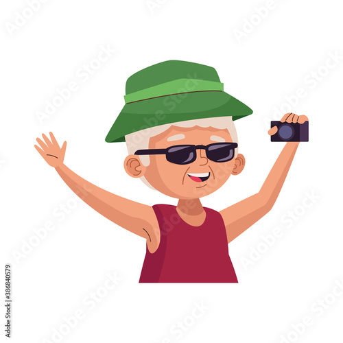 old man eldery tourist with camera photographic