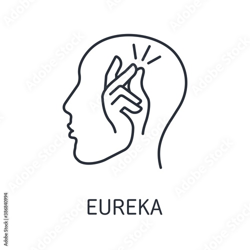 Finger snap in the head. Eureka sign. Vector linear icon isolated on white background.