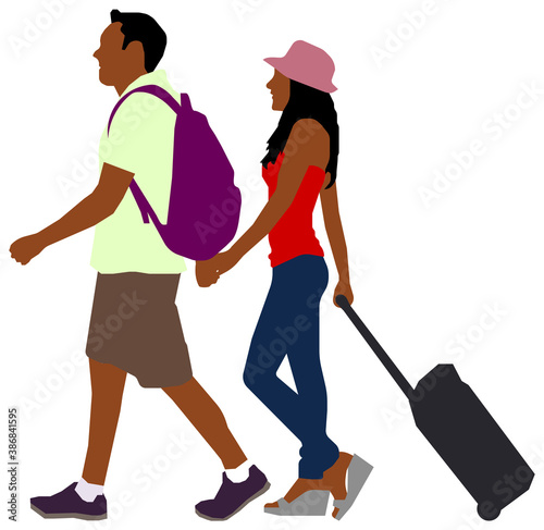 Black people (daily common life ) silhouette vector illustration / traveling couple