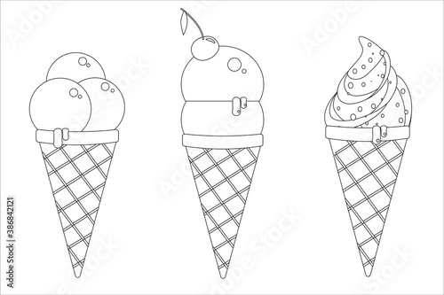 coloring. ice cream in a linear style. illustration in doodle style