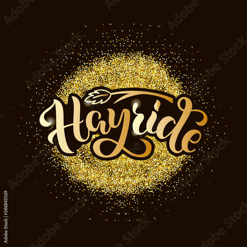 Vector illustration of hayride brush lettering for banner, leaflet, poster, clothes, logo, advertisement design. Handwritten text for template, signage, billboard, print, price list, flyer, invitation