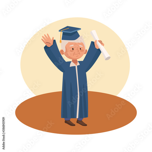 old man eldery with graduation uniform character