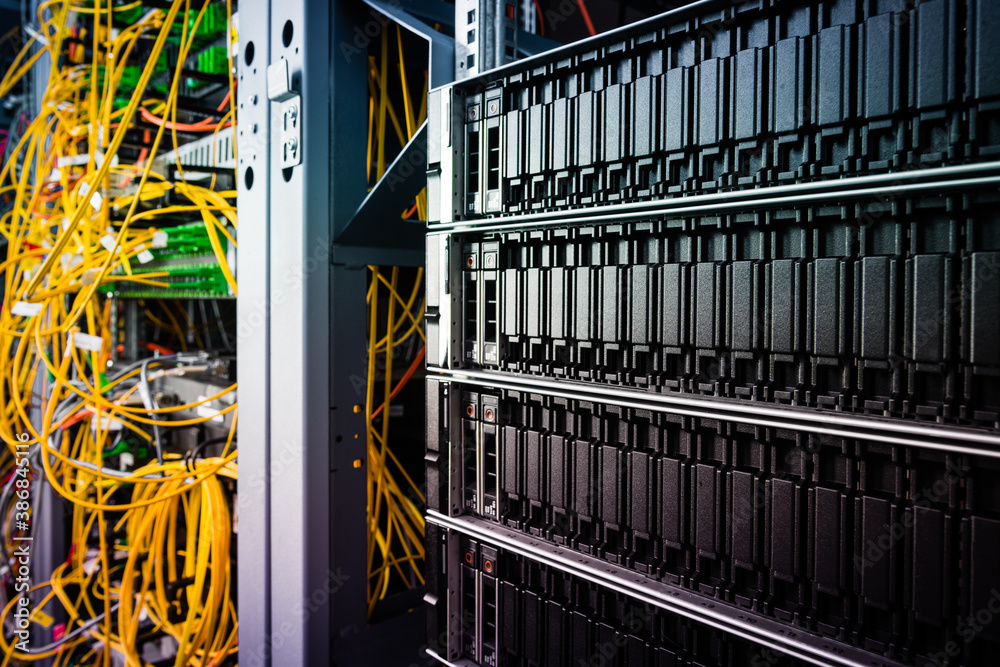 cluster of data storage SSD hard drives inside server rack cluster of data storage SSD hard drives inside server rack