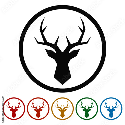 Deer head ring icon, color set