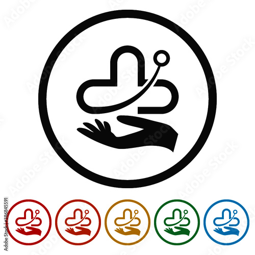 Medical logo, health symbol ring icon, color set