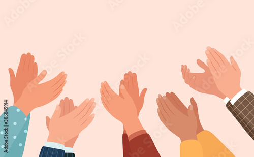 Clapping hands, different people applaud. illustration in flat style