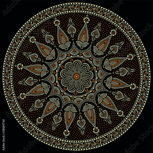 Vector round Mandala Art Print on black background