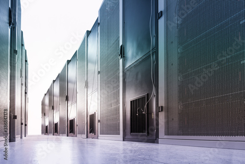 Server room with a row of server racks