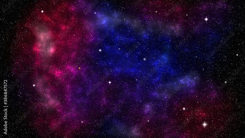 Night sky with stars and nebula. Red and blue starry sky background.