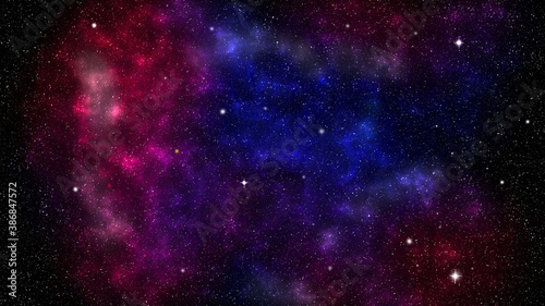 Night sky with stars and nebula. Red and blue starry sky background. © ginahsu