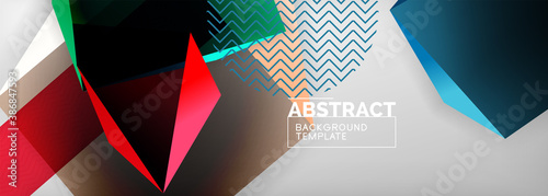 Low poly 3d geometric shapes, minimal abstract background. Vector illustrations for covers, banners, flyers and posters and other