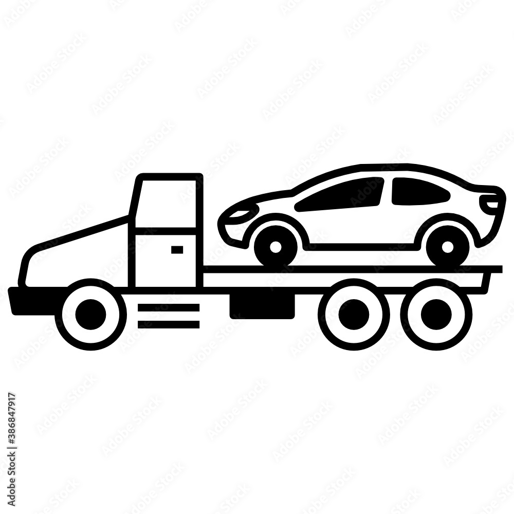 Towing a Car Service, Vehicle Accident Rescue Vector Glyph Icon Design, Roadside Assistance Concept, Rescue Response Symbol on White background 