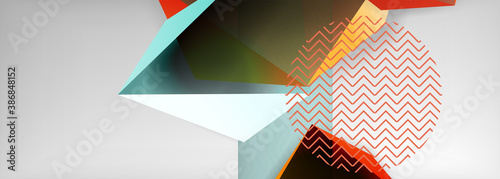 Low poly 3d geometric shapes, minimal abstract background. Vector illustrations for covers, banners, flyers and posters and other