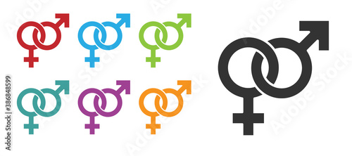 Black Gender icon isolated on white background. Symbols of men and women. Sex symbol. Set icons colorful. Vector.