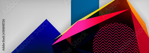 Low poly 3d geometric shapes, minimal abstract background. Vector illustrations for covers, banners, flyers and posters and other