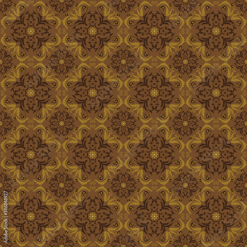 Elegance flower motifs on Central Java batik with blend brown and green olive.