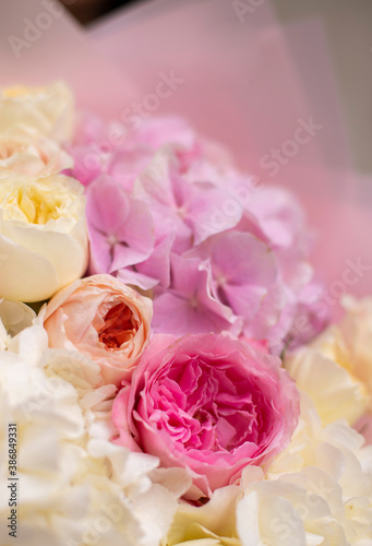 Flower composition. Macro photo. Wedding decor. A Beautiful bouquet of fresh spring flowers.