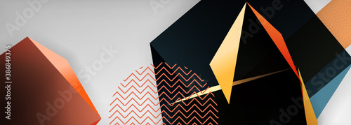 Low poly 3d geometric shapes, minimal abstract background. Vector illustrations for covers, banners, flyers and posters and other