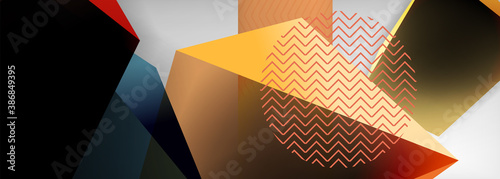 Low poly 3d geometric shapes, minimal abstract background. Vector illustrations for covers, banners, flyers and posters and other