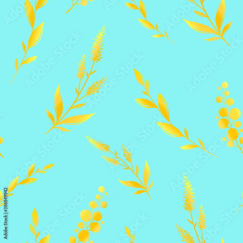 pattern, ornament of gold leaves and flowers on the background