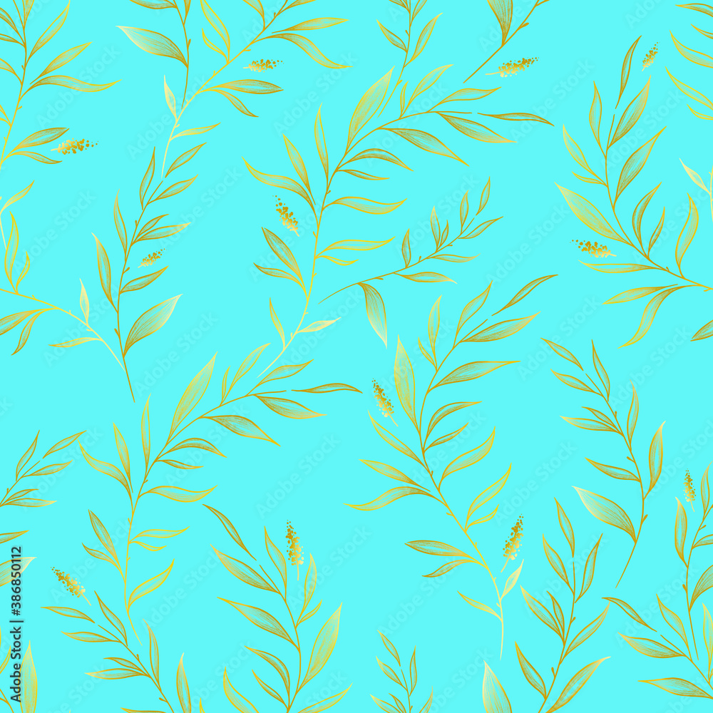 pattern, ornament of gold leaves and flowers on the background